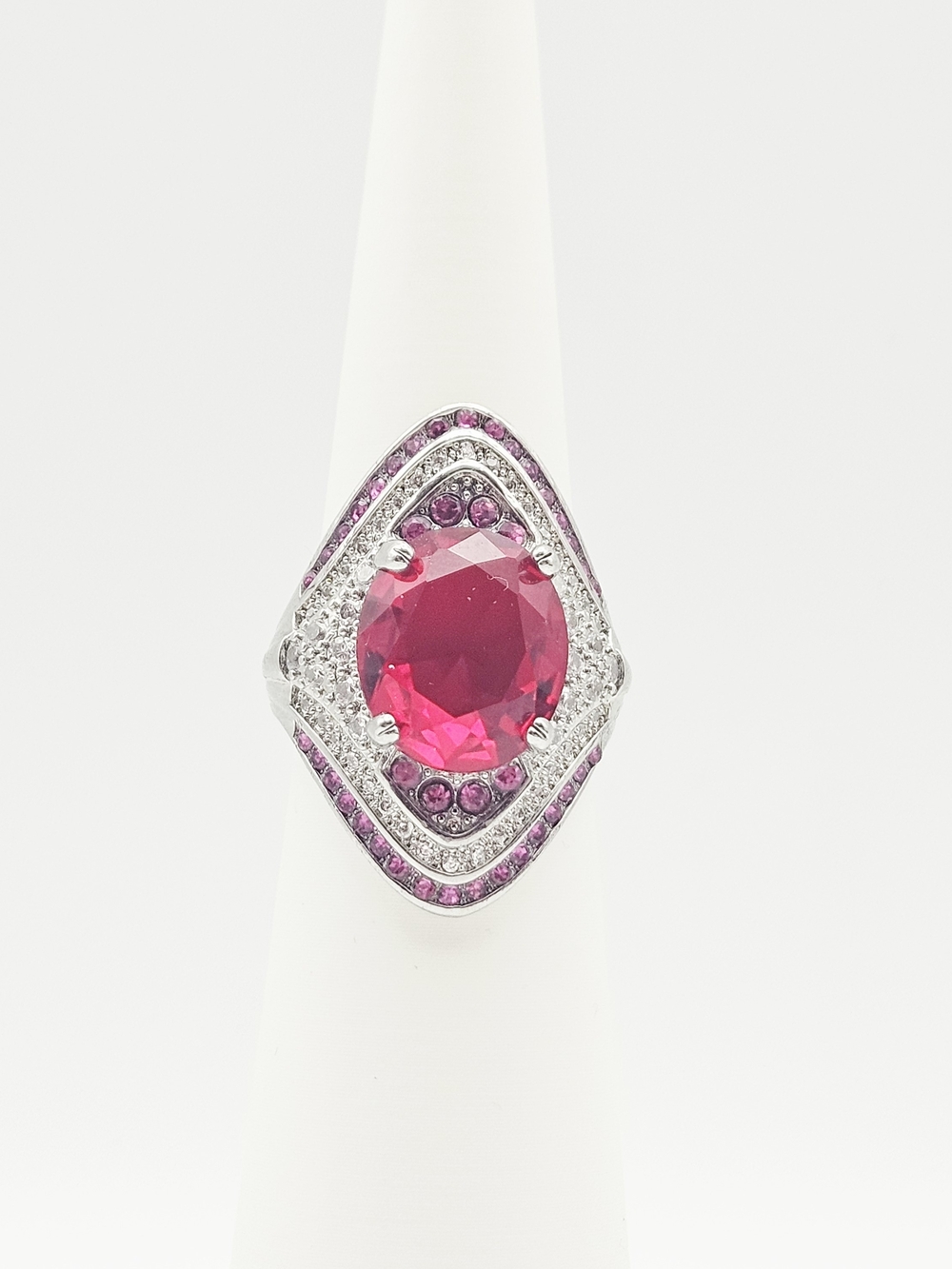 Pink And White Stone Halo Statement Ring
